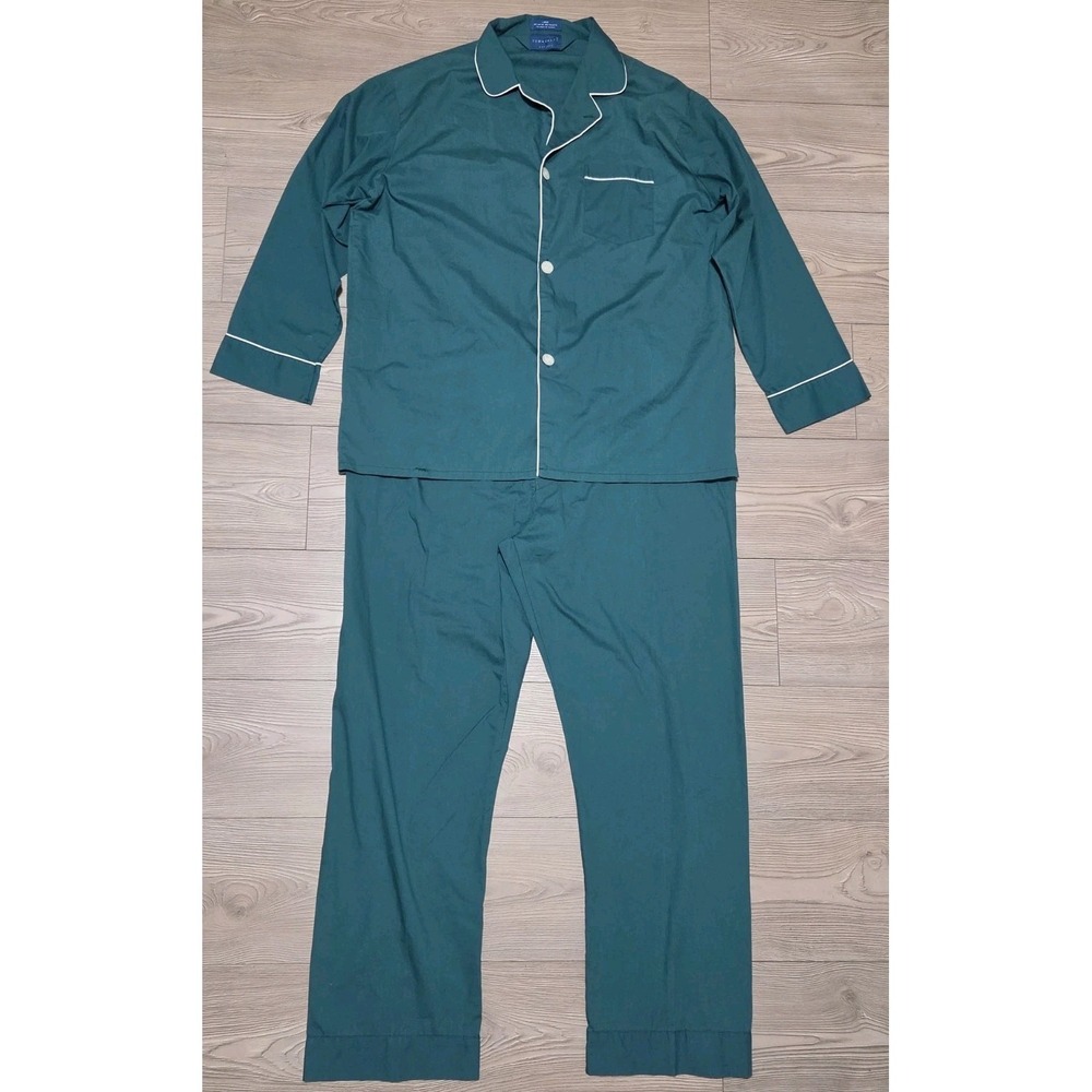 Towncraft Pajama Long Sleeve Shirt Top & Pants Mens Large Vintage JCP Green Teal